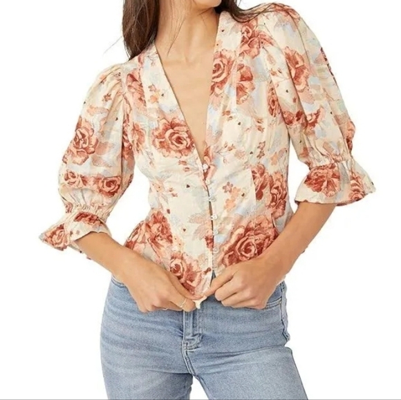 Free People I Found You Floral Top XS - Picture 1 of 7